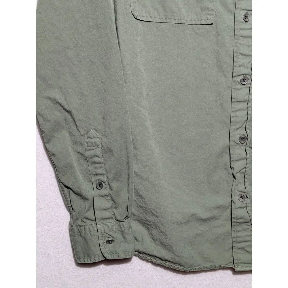 True Religion Green Button Up Work Shirt Large Long Sleeve Horseshoe Logo Cotton